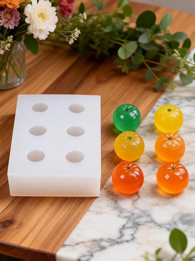 6 Cavity Tangerine Silicone Mold – Orange Shape Silicone Fruit Mold for Chocolate, Fondant, Candle, Resin & Cake Decor, 3D DIY Orange Candy Baking Tool for Parties & Gifts (Tangerine)