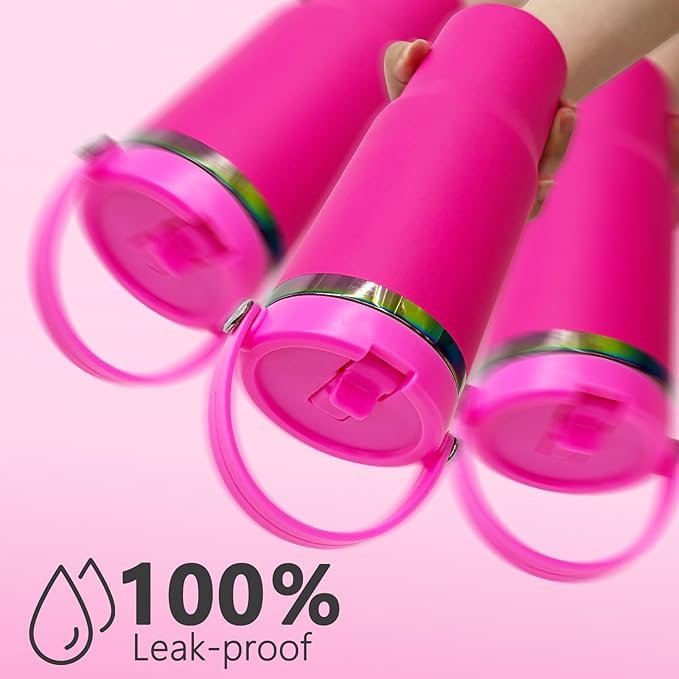 30 oz Tumbler Bulk with Handle and Straw, Vacuum Insulated Tumblers with Flip Straw and Top Handle, Leakproof Powder Coated Tumbler, Stainless Steel Travel Mug for Coffee Water (Rosy, 4 Pack)