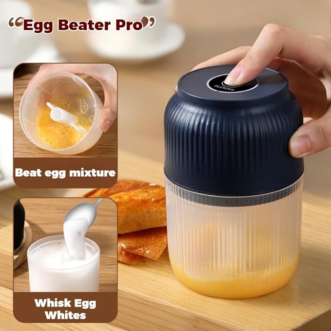 300ML USB Rechargeable Electric Garlic Chopper, Mini Portable Veggie Cutter with Eggbeater&4/6 Knife Heads, Veggie Chopper with Container and Lid, Vegetable Crusher (White B)