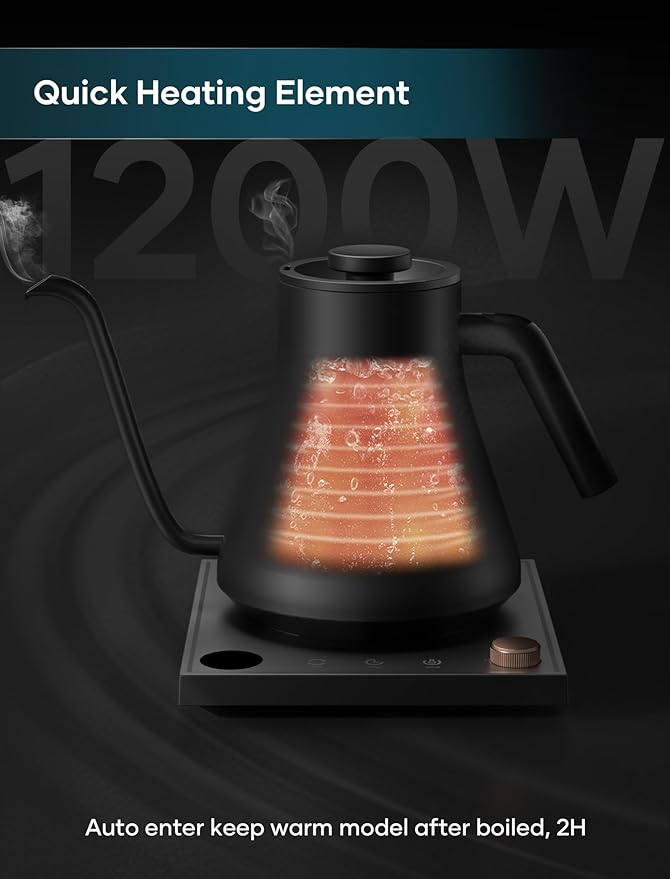 INTASTING Electric Kettles, Gooseneck Electric Kettle, ±1℉ Temperature Control, Stainless Steel Inner, Quick Heating, for Pour Over Coffee, Brew Tea, Boil Hot Water, 0.9L Artisan