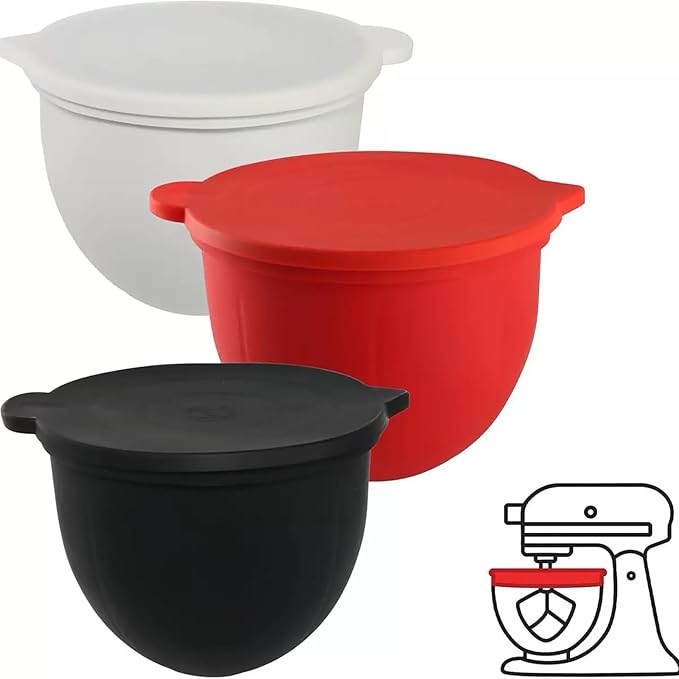 1PCS Silicone Bowl Liners with Lids,5Qt Tilt-Head Silicone Liners for Kitchenaid Stand Mixer,Odourless,Thicker, Cold/Heat-Resistant & Non-Stick, Easy Clean(Black)(with Oven mitts)