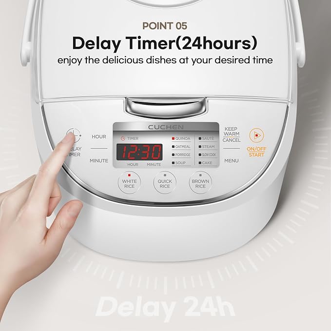 CUCHEN CRM-G0601WUS | 6 Person | Micom Rice Cooker 6 Cup (Uncooked), 1.4Quarts | 12 Cup (Cooked) Slow Cooker and Warmer | Direct Touch control | Nonstick Inner Pot | Delay Timer