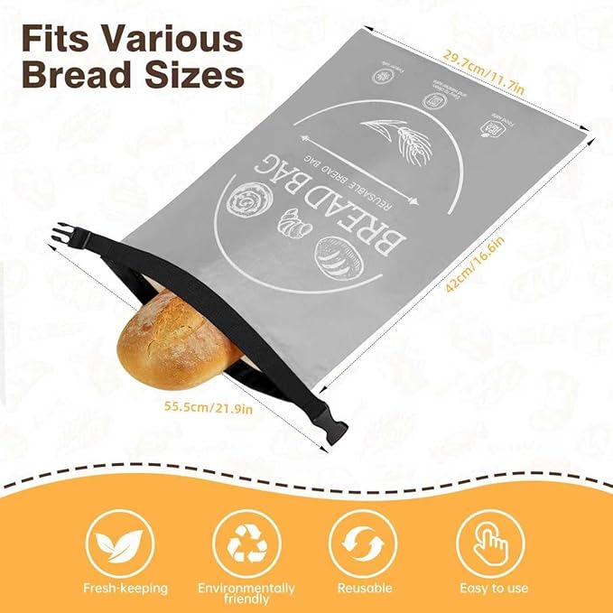 Bread Bags for Homemade, Beeswax Reusable Bread Bag for Sourdough, 1 Pack XL-Reusable Waxed Food Storage Bag to Keep Sourdough Fresh, Freezer-Safe, Eco-Friendly (Grey)