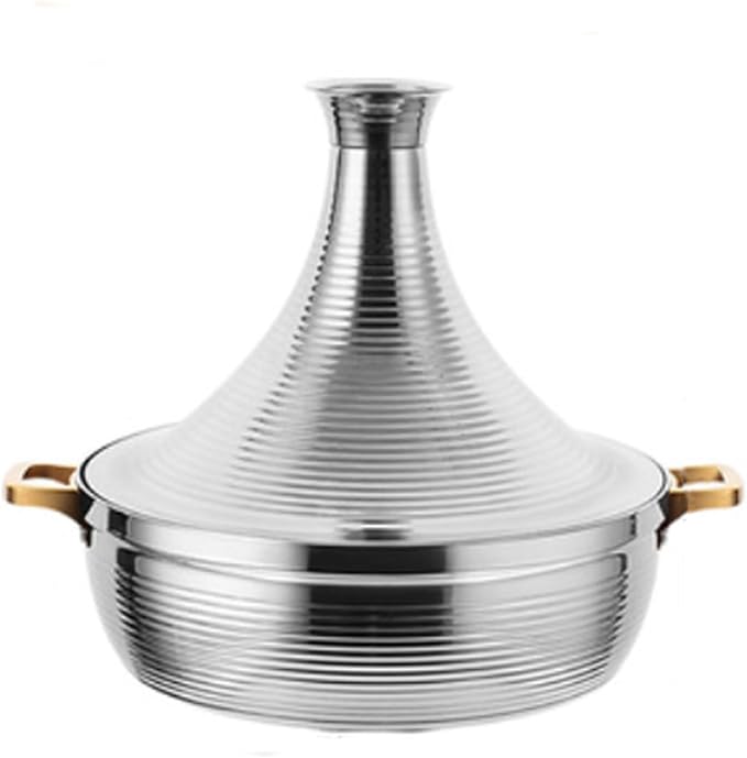Stainless Steel Moroccan Tagine Pot, Large Moroccan Tajine Casserole with Cone-Shaped Lid, Non Stick Tagine Cooking Pot with 2 Handles(26cm/10.2in, Silver)