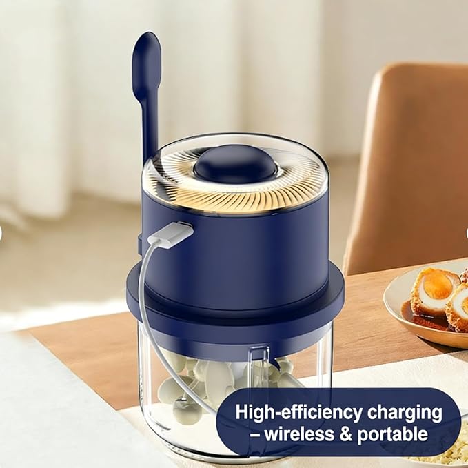Portable Electric Garlic Chopper & Mincer, 6-Blade Mini Veggie Cutter, Large Glass Cup, Wireless Cordless, Easy-Clean Kitchen Food Processor for Garlic, Meat, Ginger