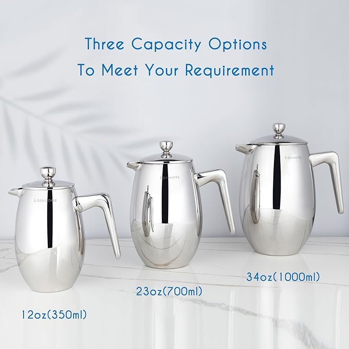 Easyworkz Stainless Steel Long Hollow Handle Coffee Scoop,7g Measuring Spoon, Brushed Silver, Bundled with Easyworkz Nando French Press 34 oz Double Wall Insulated Thermal Coffee Maker
