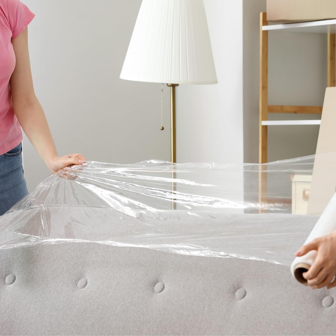 WOD SFCB80 Heavy Duty Hand Stretch Film Wrap 80 Gauge Thick with Dispenser - Clear Shrink Wrap Ideal for Moving, Packing, & Palletizing Applications: 3" in. x 1000 Ft (3-Rolls)