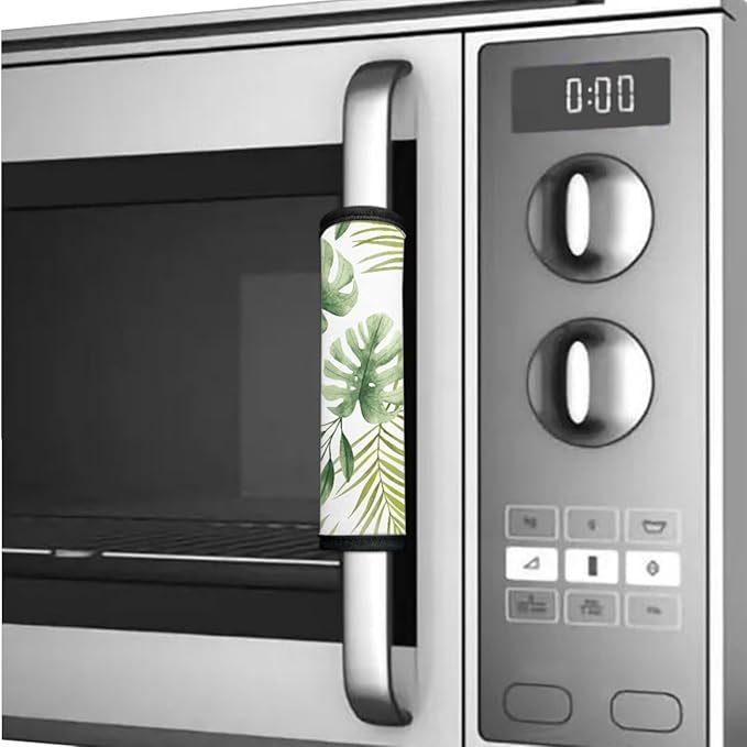 Refrigerator Door Handle Covers Set of 6 Universal Kitchen Appliance Decor Handle Protectors for Fridge, Microwave, Oven, Kitchen Cabinet, Dish Washer, Monstera Leaf Green