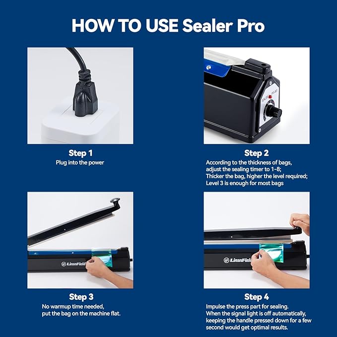 Sealer Pro, Patented 12inch Impulse Heat Bag Sealer, 7mm Sealing Width Poly Bag Seal Machine, 2 Replacement Kits 1 Extra Fuse Included, Black