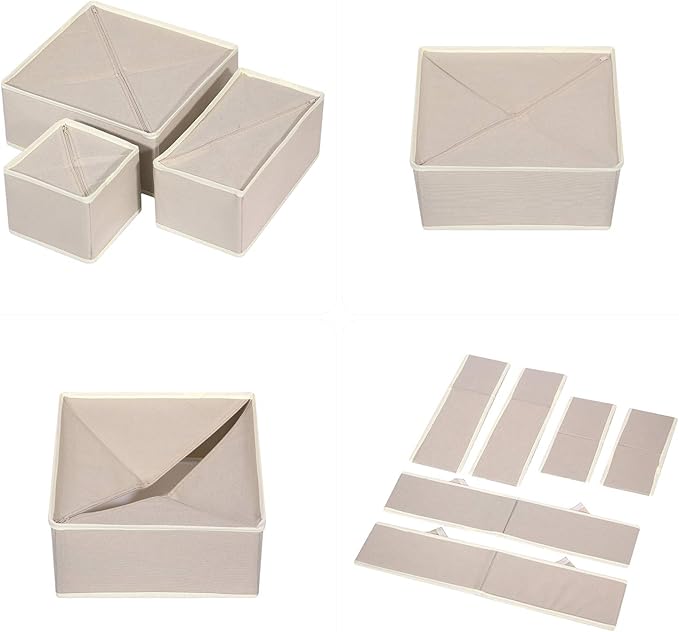 TENABORT 21 Pack Foldable Drawer Organizer Dividers Cloth Storage Box Closet Dresser Organizer Cube Fabric Containers Basket Bins for Underwear Bras Socks Panties Lingeries Nursery Baby Clothes Beige