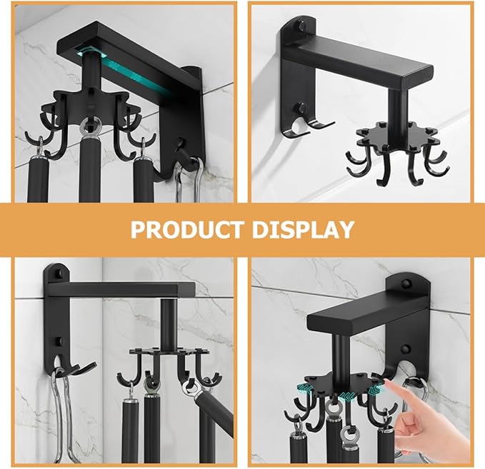 Zerodeko Rotatable 8-Claw Kitchen Utensil Hooks, Thickened Black Space Aluminum Wall Hooks for Hanging, 360° Swivel Multifunctional Hanging Organizer for Home Kitchen Storage