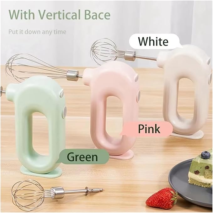 Portable Handheld Mixer, USB Electric Blender with 2 Mixing Heads - Wireless Rechargeable Food Mixer, Dough Stirrer, Eggbeater & Whisk for Kitchen, Baking, Cooking(Green)