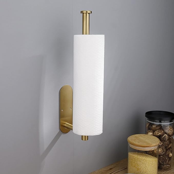 DEKAVA Paper Towel Holder Under Cabinet for Kitchen, Adhesive Paper Towel Holder Wall Mount, SUS304 Stainless Steel 13 inch(1,Gold)