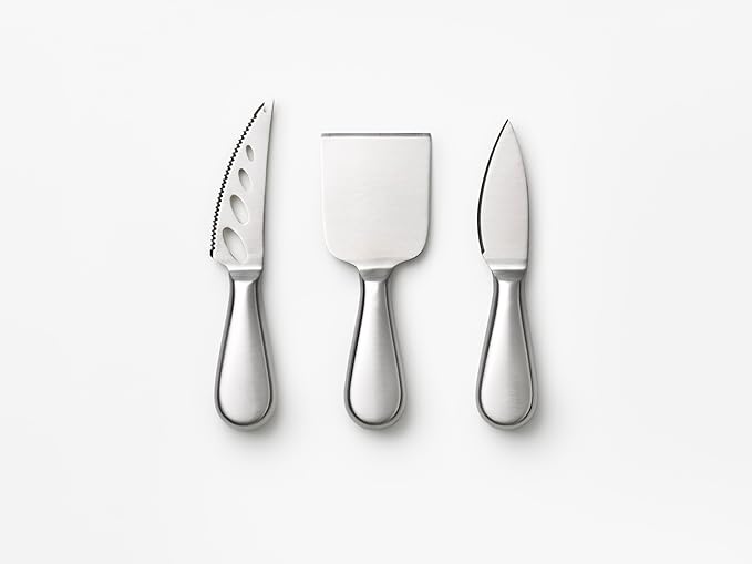 PrintWorks The Essentials, Cheese Knife Set – 3 Pieces Stainless Steel Gift Set with Pronged, Chisel, and Heart Knives – Stylish Charcuterie Accessories and Dishwasher Safe