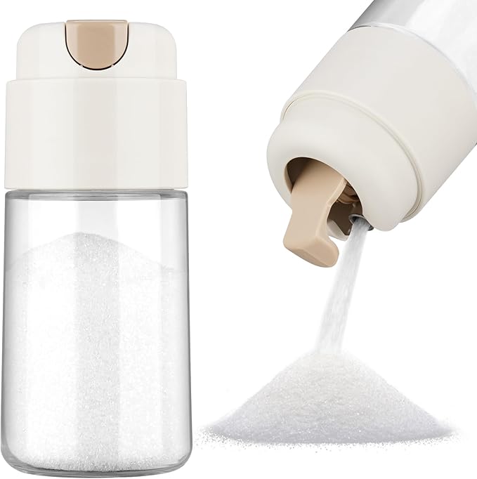 NiHome 10 OZ Sugar Dispenser with Automatic Pouring Switch for Home, Kitchen, Coffee Station, Glass Jar for Sugar, Coffee Creamer, Salt, Food-Grade Glass with Anti-Slip Ribbed Design
