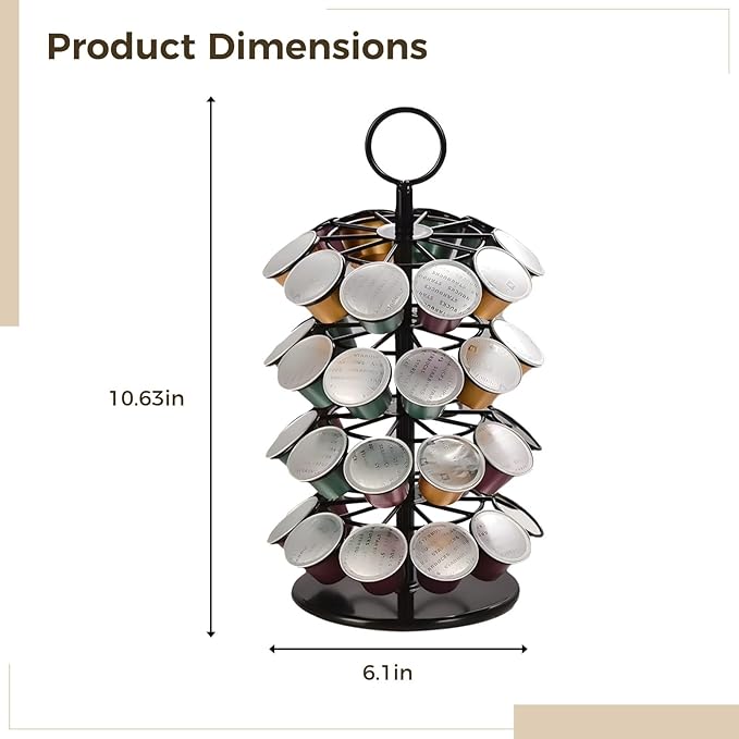Coffee Pod Holder for, 360° Rotating Coffee Pod Carousel, Organizer Rack for 40 Coffee Capsules