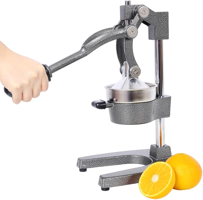 Heavy Duty Cast Iron Citrus Juicer, Extra-Large Commercial Grade Manual Hand Press Orange Juicer, Grey Handheld Squeezer for Fresh Lemon Lime Grapefruit Juice