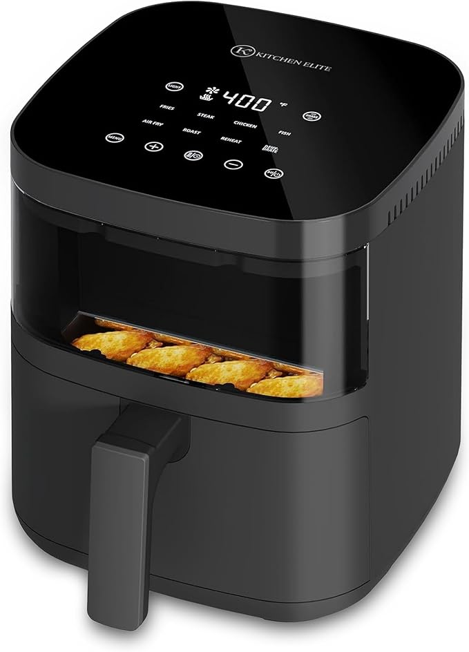 Kitchen Elite Digital Air Fryer Oven with Viewing Window and 8 Presets, 4 Quart, Touchscreen Cooker, Precise Temp Control, Elegant Gray