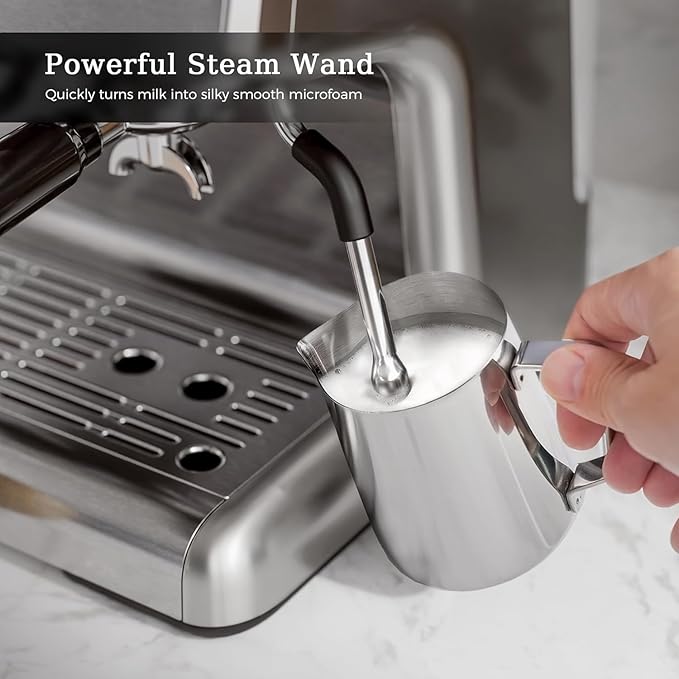 Kismile Espresso Machine with Grinder, 20 Bar Expresso Coffee Machines with Milk Frother, 58mm Expresso Machines for Home, Perfect for Cappuccino & Latte, Silver
