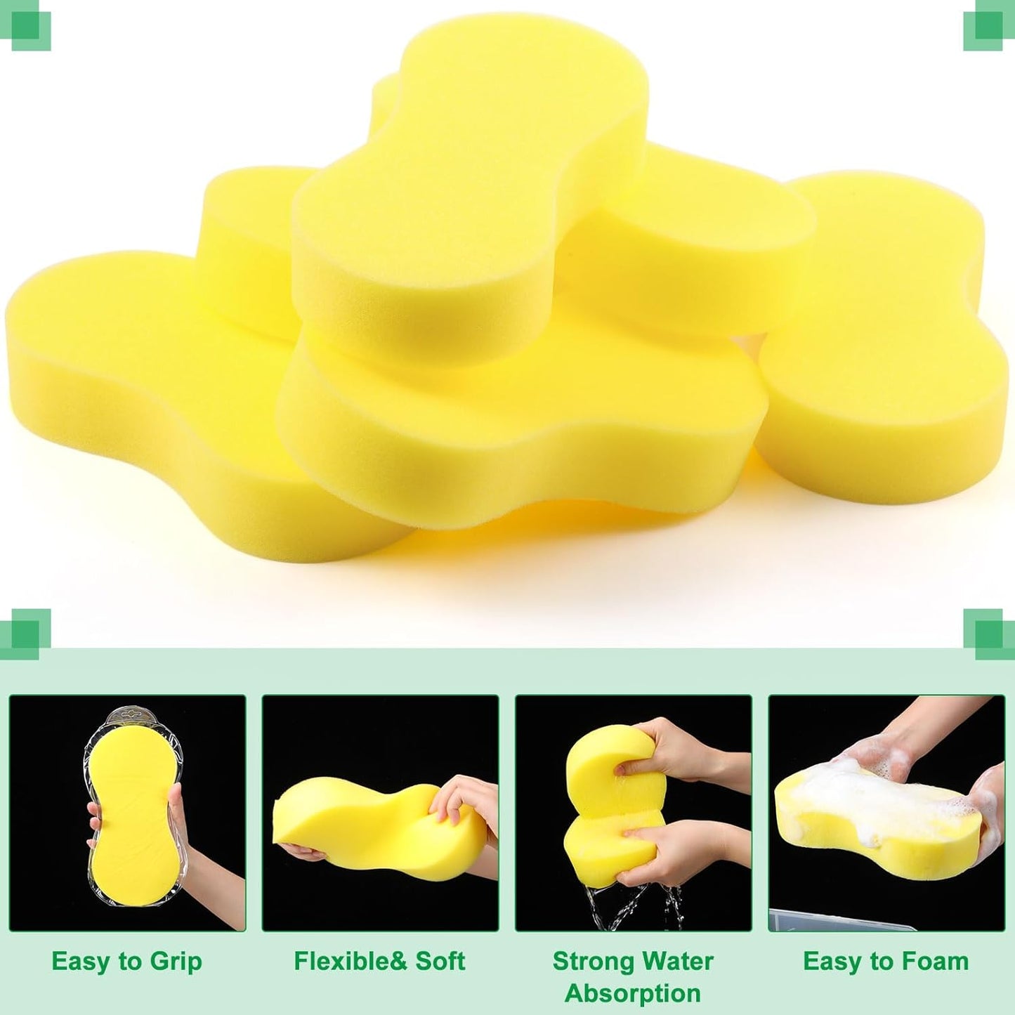 Vesici 24 Pack Large Sponges Bulk Multi-Purpose Extra Large Sponge for Washing Cars Field Day Water Games Household Cleaning Car Boat Bike Kitchen Bathroom Vacuum Compressed Packing (Bright Yellow)