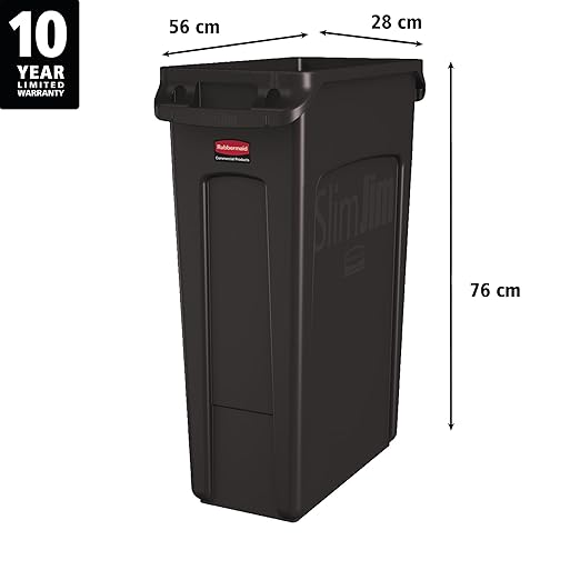 Rubbermaid Commercial Products Slim Jim Plastic Rectangular Trash/Garbage Can/Bin with Venting Channels, 23 GAL, Brown, for Kitchens/Classrooms/Offices/Back of House