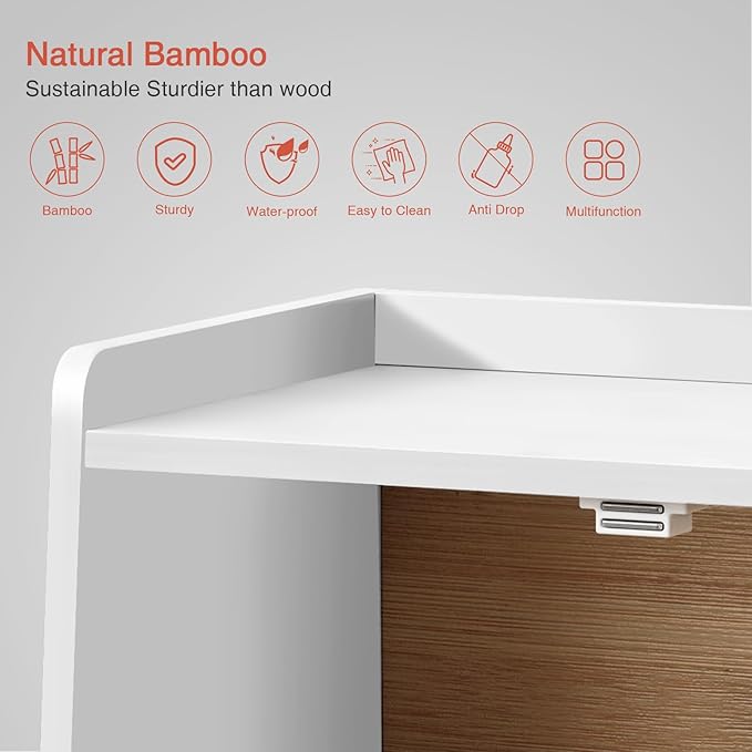 Goozii White Bread Box for Kitchen Countertop, Modern Counter Breadbox for Homemade Bread, Large Corner Bread Storage Container for Sourdough Loaf Organizers and Storage (White Bamboo Wood)