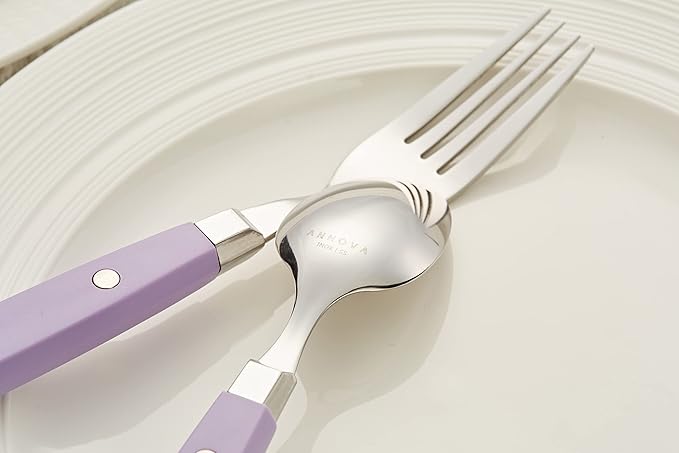 ANNOVA Silverware Set, Retro/Rivet Colorful Stainless Steel Tableware Kitchen Flatware Set Utensils, Includes Dinner Knives, Forks, Spoons, Salad Forks & Dessert Spoons (Lilac, 20 Pieces)