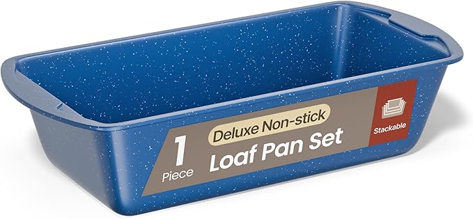 Nonstick Loaf Pan Set Pack of 1, Carbon Steel 11" Large Baking Bread Pan, Oven Safe Up to 450°F, PFOA, PFOS, PTFE Free, Space Saving Stackable Design, Stain Resistant, Dishwasher Friendly, Blue Marble