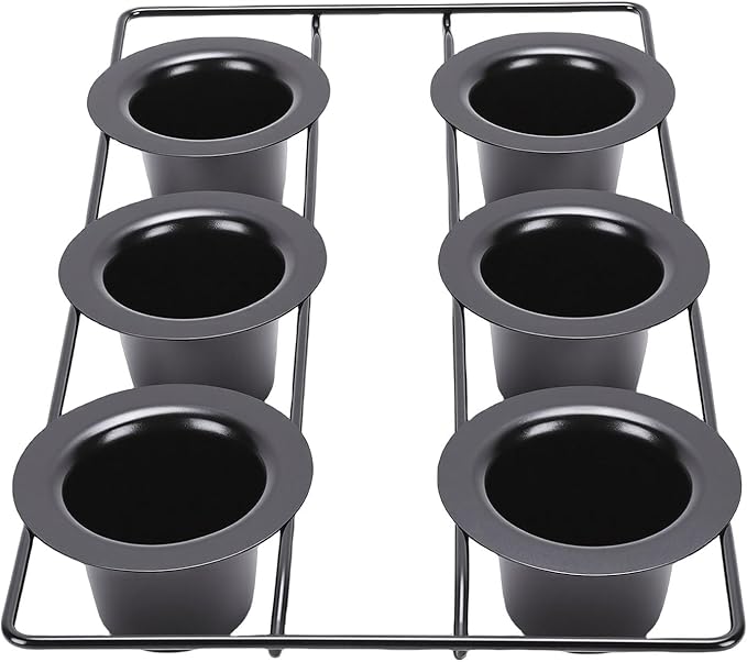 Focket Popover Pans, Non Stick Carbon Steel Pudding Pans, 6 Cup Popover Pan with Deep Tapered Cups and Wire Rack for Popovers Muffins Pudding
