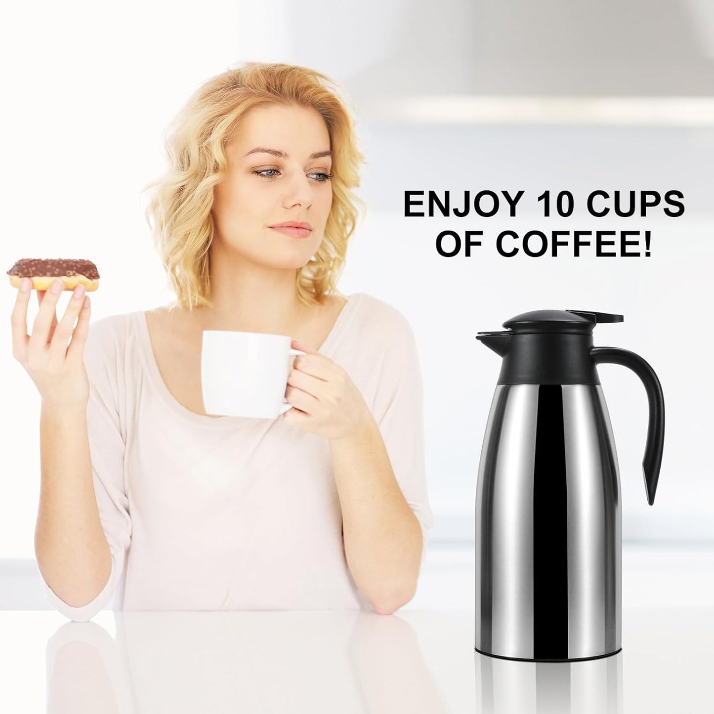 Thermal Coffee Carafe, Insulated Stainless Steel Coffee Carafes for Keeping Hot Coffee & Water Hot Beverage-12Hours, Double Walled Vacuum Coffee Carafe (silver+black)
