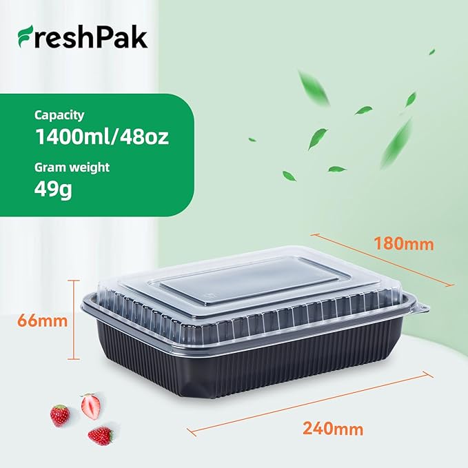 Meal Prep Containers Reusable 40 Pack 48oz - Shrink Wrap Leakproof | BPA Free Freezer & Microwave Safe Meal Prep | Portion Control Leftovers Food Container with Lid | Catering Takeout Boxes