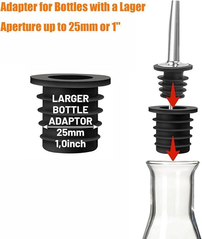 6PCS Bottle Pourer with Adapters, Oil Pourer Spout with Rubber Dust Caps, Stainless Steel Liquor Pour Spout, Speed Pourers for Alcohol, Olive Oil, Bartender Accessories