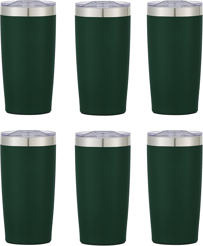 6 Ct of 20 Oz Two-Tone Himalayan Stainless Steel Tumbler with Lid – Dark Green – Customizable Insulated Cups for Water, Coffee, Hot & Iced Drinks – Great for DIY, Events, Work