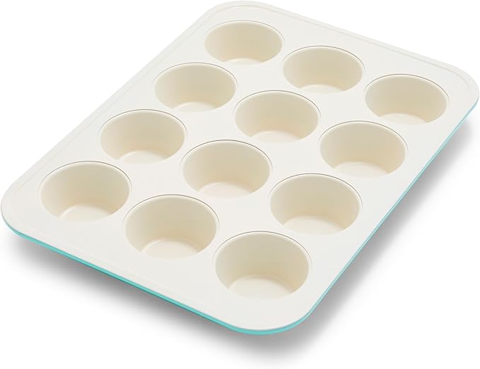 GreenPan Bakewell 12-Cup Muffin Pan, Healthy Ceramic Nonstick Bakeware, PFAS-Free Cupcake Mold, Durable Baking Tray, Versatile Kitchen Essentials, Easy Clean Ovenware, Turquoise