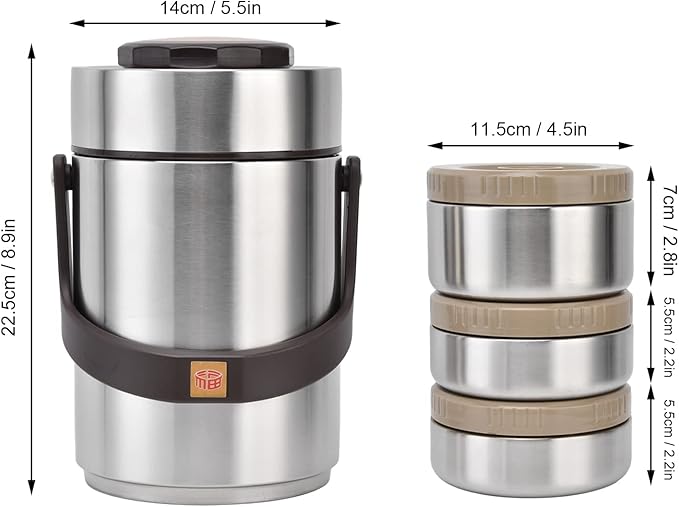 Yosoo 304 Stainless Steel Vacuum Insulation Lunch Box Adult Lunch Pot Office Workers Sealed for 2000Ml Capacity Insulated Food Jars (Original Color)