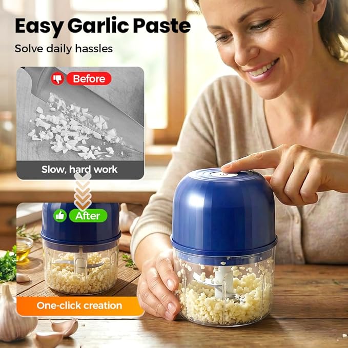 Electric Garlic Chopper, Mini Portable Veggie Chopper Garlic Grinder Onion Choppers, Wireless Electric Food Chopper Tool for Mashing Onion, Garlic, Chili, Ginger (Green)