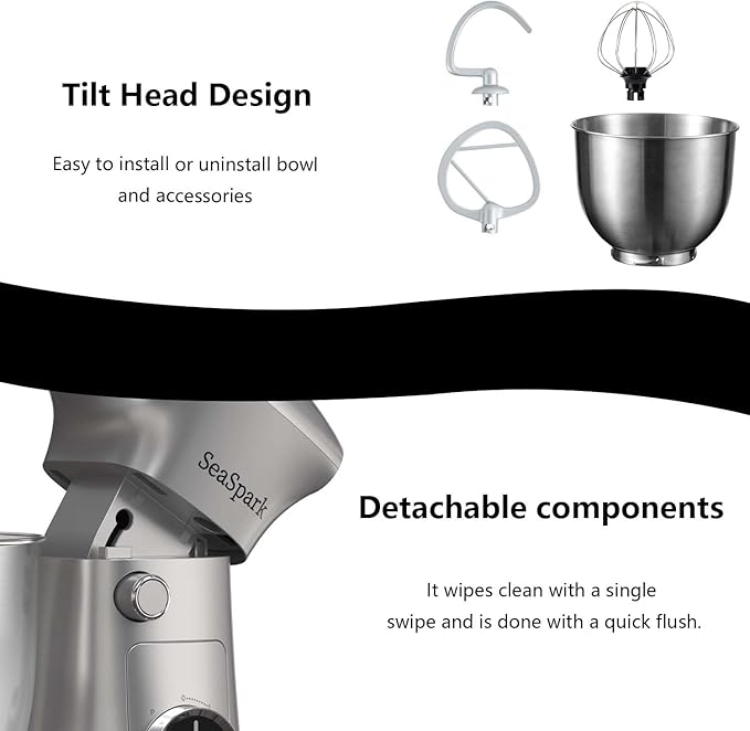 Stand Mixer, 3 in 1 Stand Mixer, 5.5Qt Electric Mixer, Mixer with Stainless Dough Hook, Wire Whip & Beater, Food Mixer for Baking, Cake and Most Home Cooks, Silver