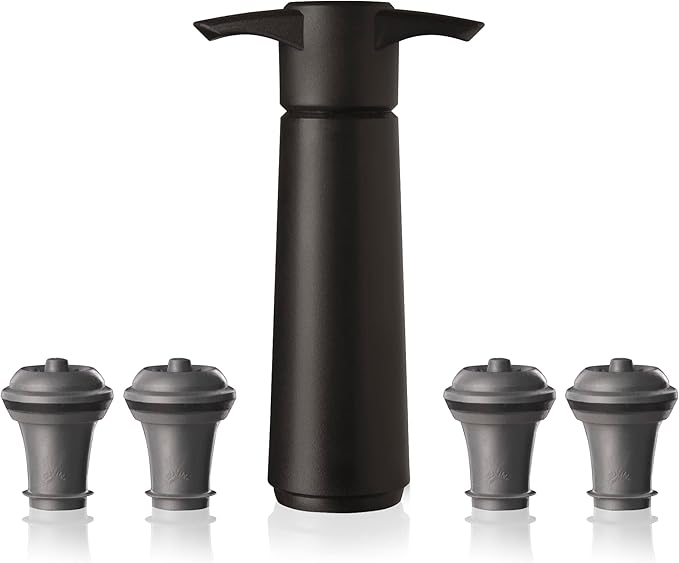 Vacu Vin Original Wine Saver with 4 Vacuum Bottle Stoppers – Wine Preserver Pump for Red or White Wine – Manual Air Remover System – Airtight Seal – Keep Wine Fresh Longer – Black
