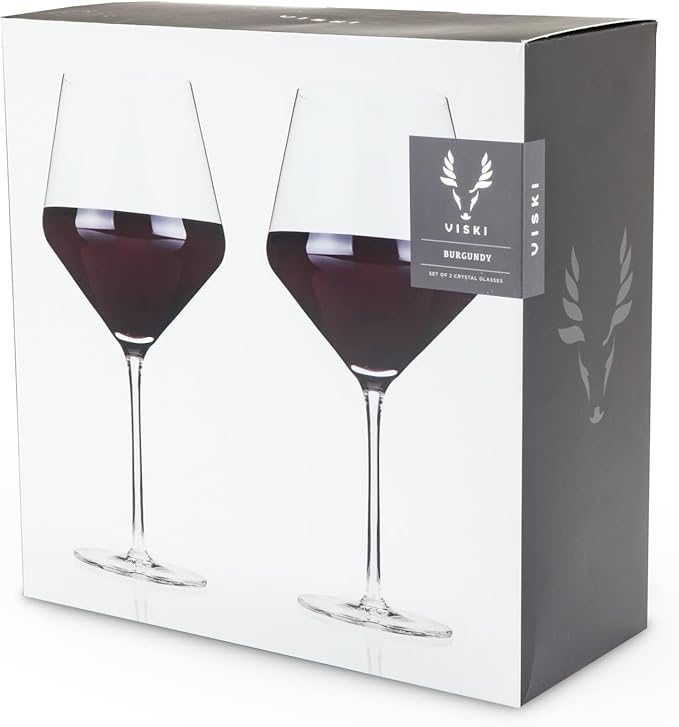 Viski Raye Angled Burgundy Wine Glasses, Crystal Clear Red Wine Glasses for Wedding, Anniversary, Birthday Gifts for Women and Men, Home Bar, Elegant Glassware, 21 oz, Set of 2
