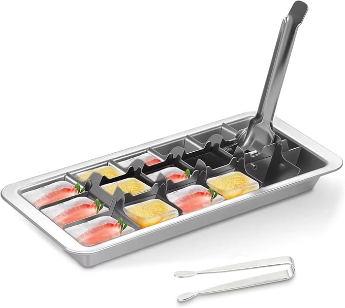Professional Ice Cube Trays Stainless Steel - 18-Slot Heavy Duty Metal Icecube Mold, Non-Toxic Freezer Tray with Lever Release, Bar & Kitchen Use, Send Goods from Local Warehouse