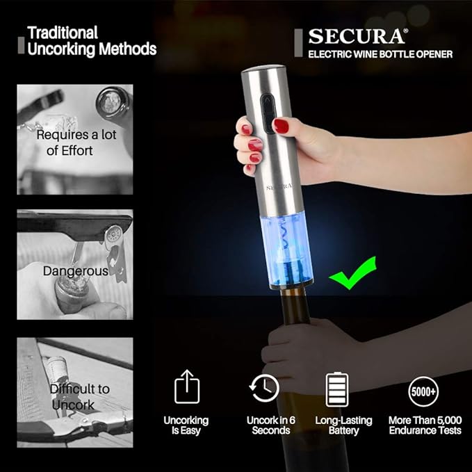 BLACK+DECKER 8 Bottle Wine Fridge + Secura Electric Wine Opener