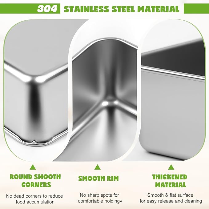 2 Packs 8.8×5.9 Inch Loaf Pans for Baking Bread, 304 Stainless Steel Loaf Bread Pan with Parchment Paper Liners, Metal Bakeware for Bread, Meatloaf, Cake Brownies, Easy Release, Oven & Dishwasher Safe