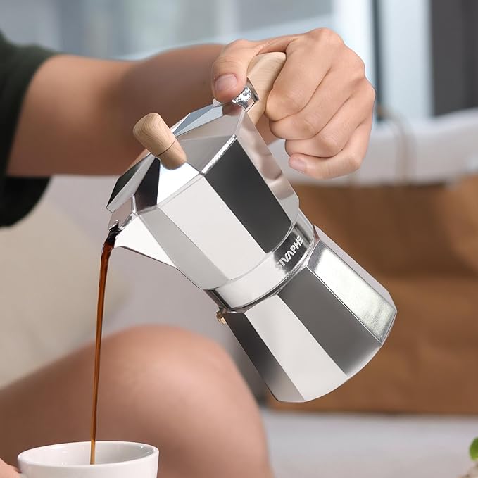 Sivaphe Aluminum Moka Pot Stovetop Espresso and Coffee Maker and French Press Coffee/Tea Maker with Bamboo Lid and Hand