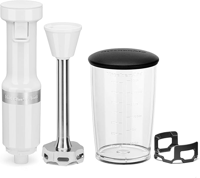 KitchenAid KFC3516WH 3.5 Cup Mini Food Processor, White & Variable Speed Corded Hand Blender, White KHBV53