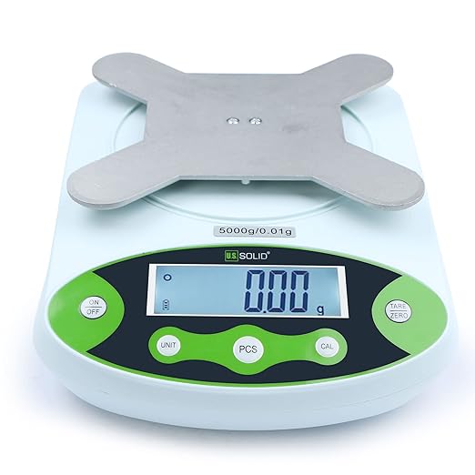 U.S. Solid Digital Analytical Balance 500g x 0.01g, High Precision Lab Scale, 200g Calibration Weight, 10 Weighing Units, AC 100V-240V & DC 9V, Piece Counting