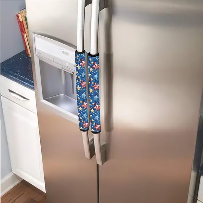 4th of July Refrigerator Door Handle Covers Set of 6 Washable Kitchen Appliance Decor Handles Keep Clean Anti-Slip Fridge Accessories Home Decor, America Theme Star Blue