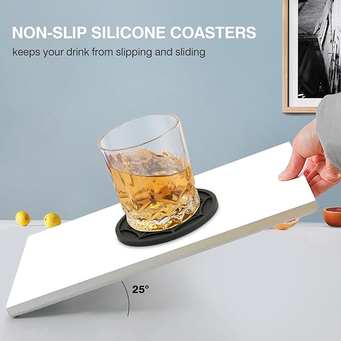 2 Pack Silicone Coasters for Drinks-Black Spider Shape Coaster with Deep Tray Grooved Design, Washable Cup Coasters for Desk, Heat Resistant Non-Slip Plastic Coaster for Coffee Table, Wooden, Kitche