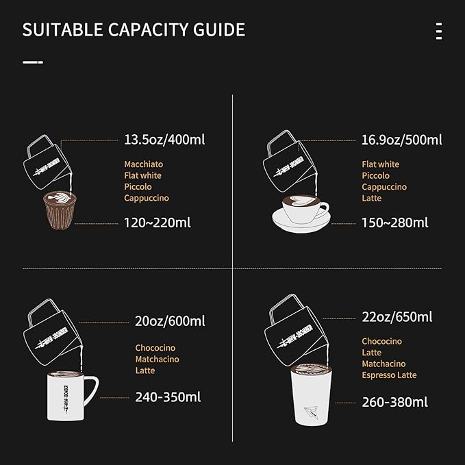 MHW-3BOMBER Espresso Steaming Pitcher Milk Frothing Pitcher Stainless Steel Milk Coffee Cappuccino Latte Art Barista Cup 16.9oz/500ml (Matte Black) P5032B-OS