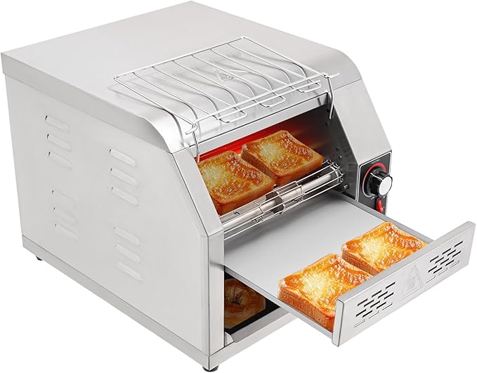 Commercial Conveyor Toaster 300 Slices/Hour 1900W Heavy Duty Stainless Steel Electric Conveyor Toaster with Three Baking Modes and Temp & Speed Control for Home Restaurants Bakery Use