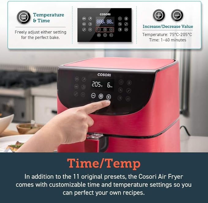 COSORI Air Fryer 5.8QT Oil-Free XL Electric Hot Air Fryers Oven, Programmable 11-in-1 Cooker with Preheat & Shake Reminder, Equipped Digital Touchscreen and Nonstick Basket, 100 Recipes, Red